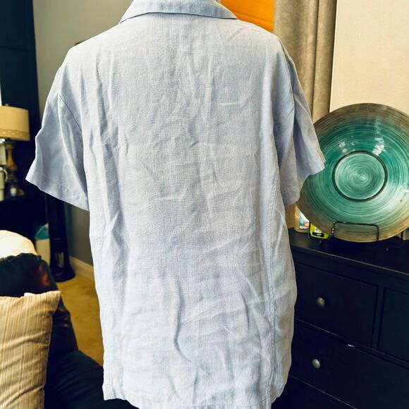 Eileen Fisher Woman 1X Light Blue 100% Linen Blouse Made in USA Relaxed Fit - Picture 5 of 8